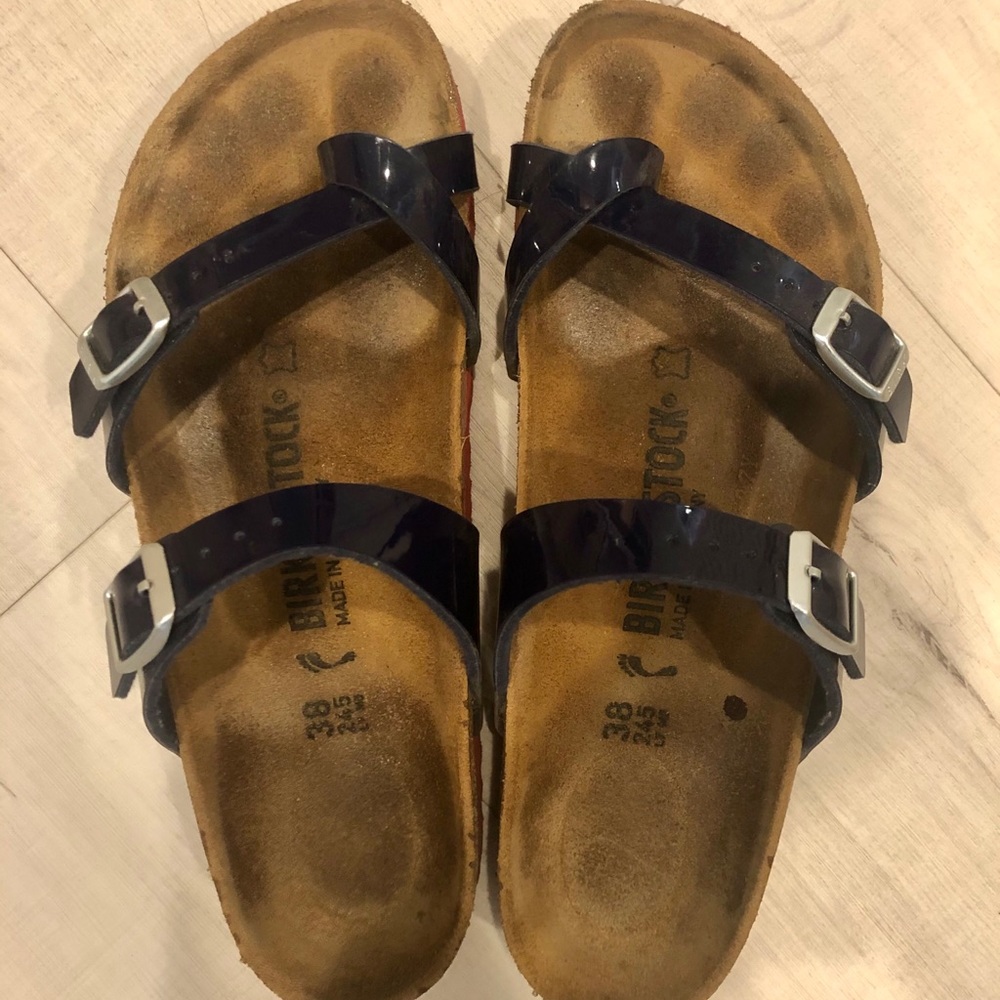 Birkenstock Mayari Navy Patent Leather RED Sole 8